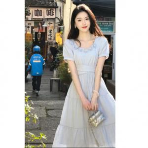 프렌치블루 스퀘어넥 원피스 여 여름 해변 바캉스룩 커버