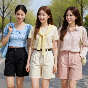 여성 와이드 반바지 여름 하이웨스트 밴딩 바지 핀턱 팬츠