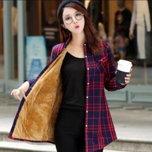 여성 셔츠(남방)/여성 셔츠남방빨강여우 세련미가 돋보여요 루즈핏 기모 체크 롱남방 순면 롱셔츠 bm049