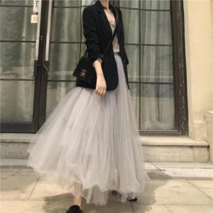 여성 롱(발목길이)스커트/풍성한 샤스커트 쉬폰 레이스 롱스커트 치마 봄옷 2겹80CM
