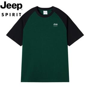지프 JEEP SPIRIT  슬림핏 배색 상의 남자 공용 순면 통기 라운드 반팔 티셔츠 JP38957