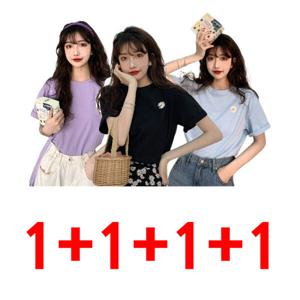 1+1+1+1  반팔티셔츠 국화자수공예티셔츠 여자신상 여자룩 스쿨룩 루즈핏 상의 풋풋함