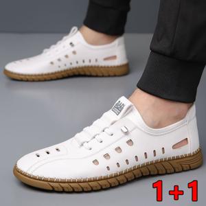1+1여름 남성화 통기성 메쉬 슈즈 플랫 슬립온 캐주얼 비치 슈즈