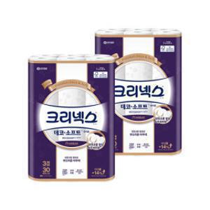 크리넥스 3겹 데코앤소프트 화이트 25MX30롤 2팩 (30롤+30롤)