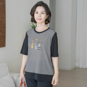 엄마옷 마담4060 투투체크배색티셔츠 빅사이즈 -ZTE2505056-
