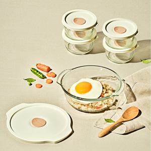 글라스락 렌지쿡 햇밥용기 원형 350mL 4조세트+볶음밥덮밥용(코지밀크)