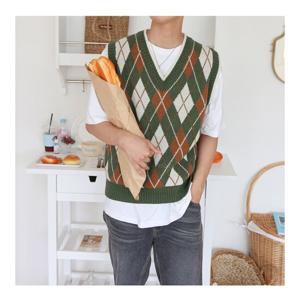 남여공용 데일리 아가일 브이넥 베스트 조끼 FL2-VEA-Q033-카키