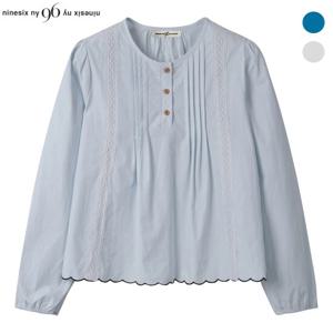 나인식스뉴욕  밑단 물결 배색 핀턱 레이스 블라우스 (NP3SH001M0)