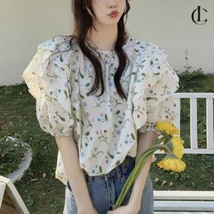 엘케이트 여성 블라우스 플라워 러플 쉬폰블라우스 LYT008