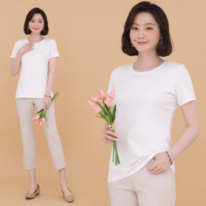 애비뉴투지 엄마옷 국내산 순면 여성 반팔 라운드 티셔츠 A04142