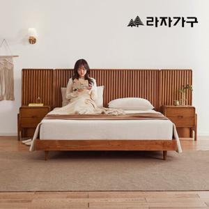 라자가구 린네 템바보드 양면 헤드 원목 침대 프레임 라지킹 LK + 협탁2