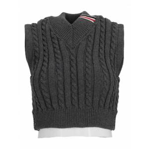 [THOM BROWNE] 여성 베스트 크롭 V 넥 풀오버 FKV202AY1024035 Grey /8