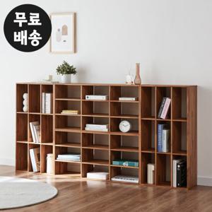 엘다 티크 원목 책장 세트 전면 수납장 거실 책꽂이