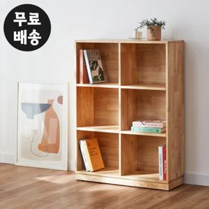 솔렌 고무나무 원목 책장 3단 책꽂이 6칸 800 내츄럴