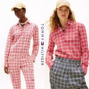 타미힐피거 TOMMY HILFIGER WW47591-0LZ 여자 실크 혼방 체크무늬 셔츠