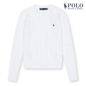 [POLO RALPH LAUREN] 폴로 랄프로렌 여성 겨울 케이블 니트 코튼 크루넥 가디건 화이트