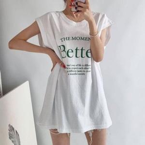 [시크빈]베러레터링 라운드박스 롱나시티셔츠 여름데일리 빅사이즈 루즈핏민소매 면캐주얼