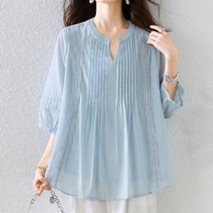 [블랙퀸] 올레리 주름레이스 빅사이즈 블라우스 blk003575