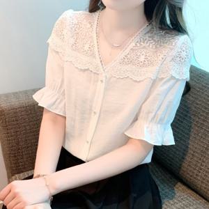 [블랙퀸] 자수레이스 숄더 블라우스 blk003635