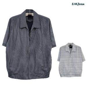 SMJ1156  어르신 린넨st 카라 반팔 점퍼 바람 막이 일반핏 중년 남성  여름 점퍼