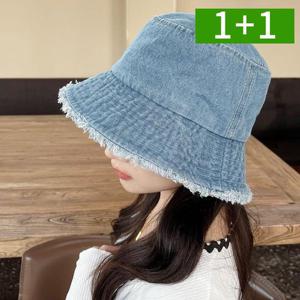 1+1 워싱 데님 청 버킷햇 여성 봄 여름 챙넓은 벙거지모자