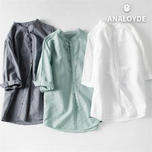 [아날로이드]남자 헨리넥 7부 린넨셔츠 여름 빅사이즈 마셔츠 남방_AST13
