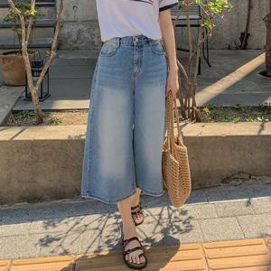 [삐까삐까]여성 연청 7부 데님 와이드 팬츠 여름 청 반바지 버뮤다팬츠