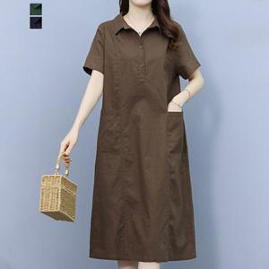 [퀸이즈] [~88까지]라네프 코튼 버튼 카라 원피스
