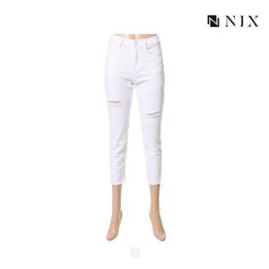 [닉스][닉스]여성 WHITE 구제 밑단변형 컴포트 크롭 스트레이트 데님 팬츠_FNMEDDS543M