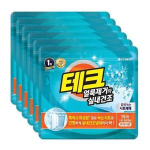 테크 얼룩제거와 실내건조 녹는 시트세제 프레쉬 15매 x 6개