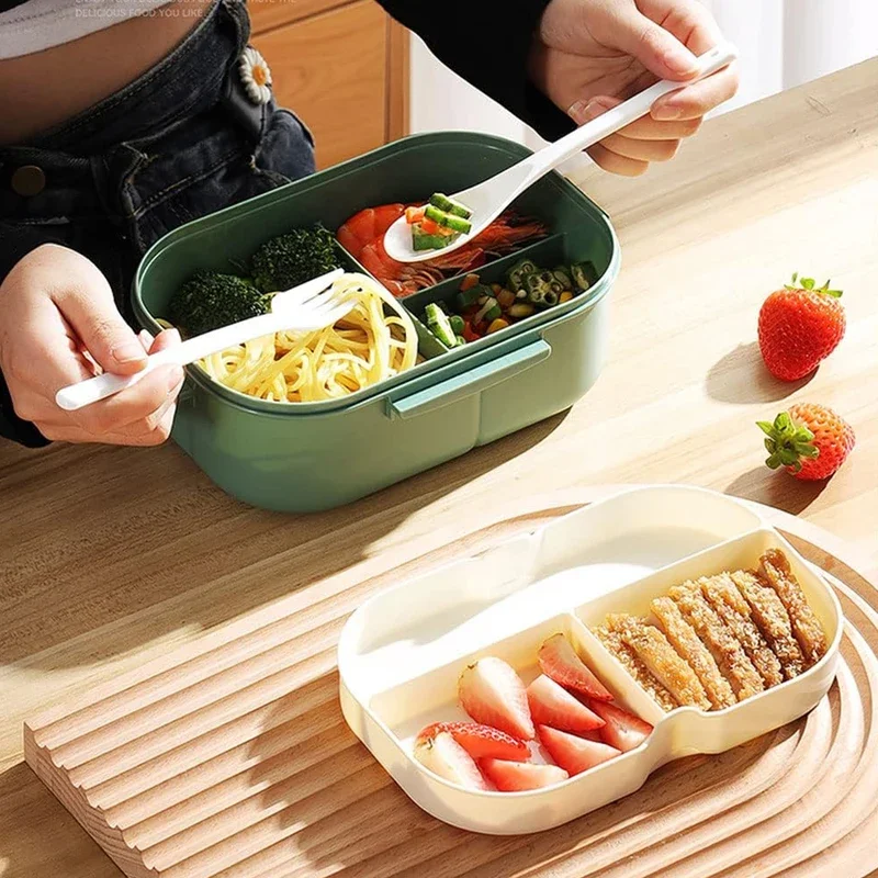 두꺼운 플라스틱 도시락 수납칸 2단 도시락 통근용 도시락 전자레인지 사용 가능