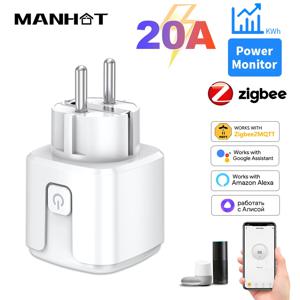 EU 플러그 Zigbee3.0 20A 어댑터, Google 홈 Zigbee2MQTT와 함께 전원 모니터가 있는 스마트 소켓 모니터 타이밍 콘센트