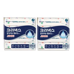 크리넥스 잘닦이는 엠보싱 점보 물티슈 캡형 70매 6입 X 2개