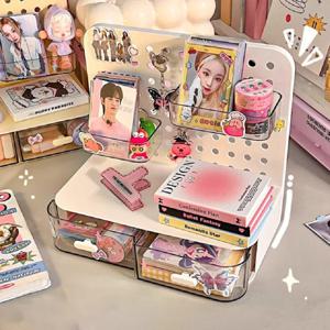 1 Pcs 데스크탑 천공 보드 스토리지 박스 편지지 정렬 랙 데스크 사무실 화장품 스토리지 랙 펜 홀더