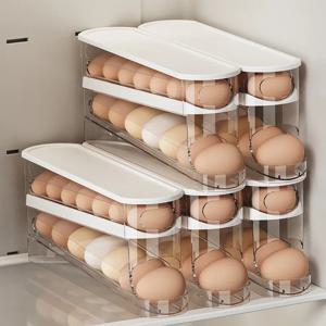 1PCS 가정용 냉장고 계란 보관함 자동 회전 계란 홀더 랙 계란 롤러 정리대 주방 조리대 계란 선반