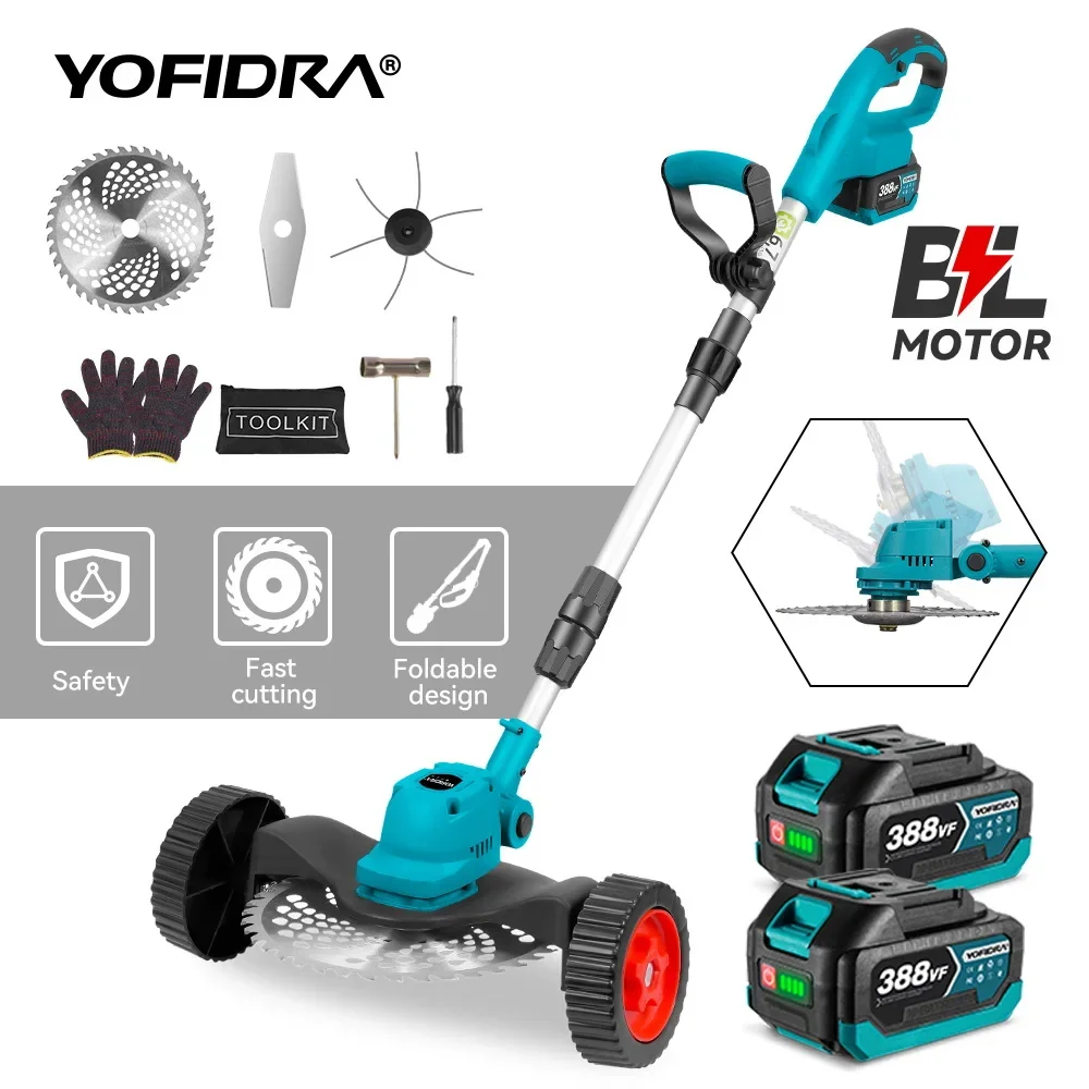 YOFIDRA 브러시리스 9인치 전기 잔디 깎는 기계 36000RPM 무선 잔디 트리머 마키타 18V 배터리 핀용 조절 가능한 정원 도구