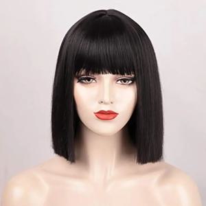 여성용 앞머리 짧은 블랙 밥 가발, 스트레이트 밥 가발, 내열성 합성 가발, 미아 월리스 클레오파트라 코스프레