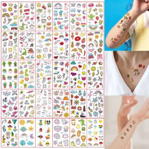 30개 방수 임시 타투 스티커 컬러풀 선 립 선인장 레인보우 러브 엔벨로프 바디 아트 팔 가짜 타투 슬리브 여성 남성용