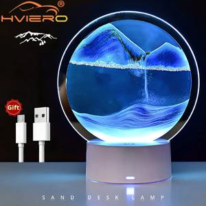 LED 퀵샌드 라이트 페인트 테이블 램프, 3D 트렌드 무빙 아트, 원형 유리 모래 시계, 침대 옆 홈 장식, 야간 조명, 6 색