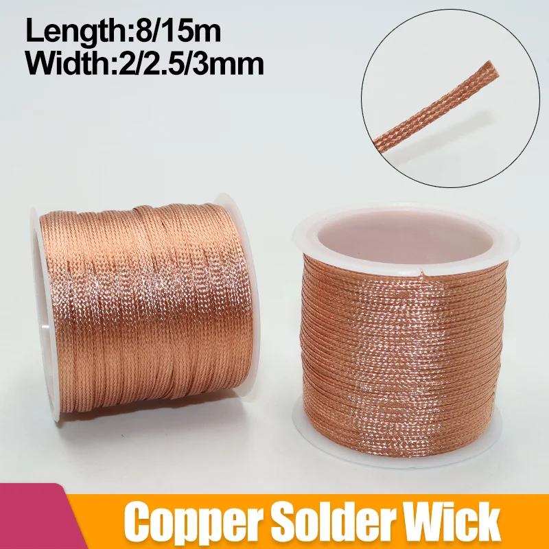 길이 15/8M 강력한 솔더 심지 디 솔더링 구리 와이어 메쉬 브레이드 폭 2/2.5/3.0mm PCB BGA 리무버 주석 용접 납땜 도구