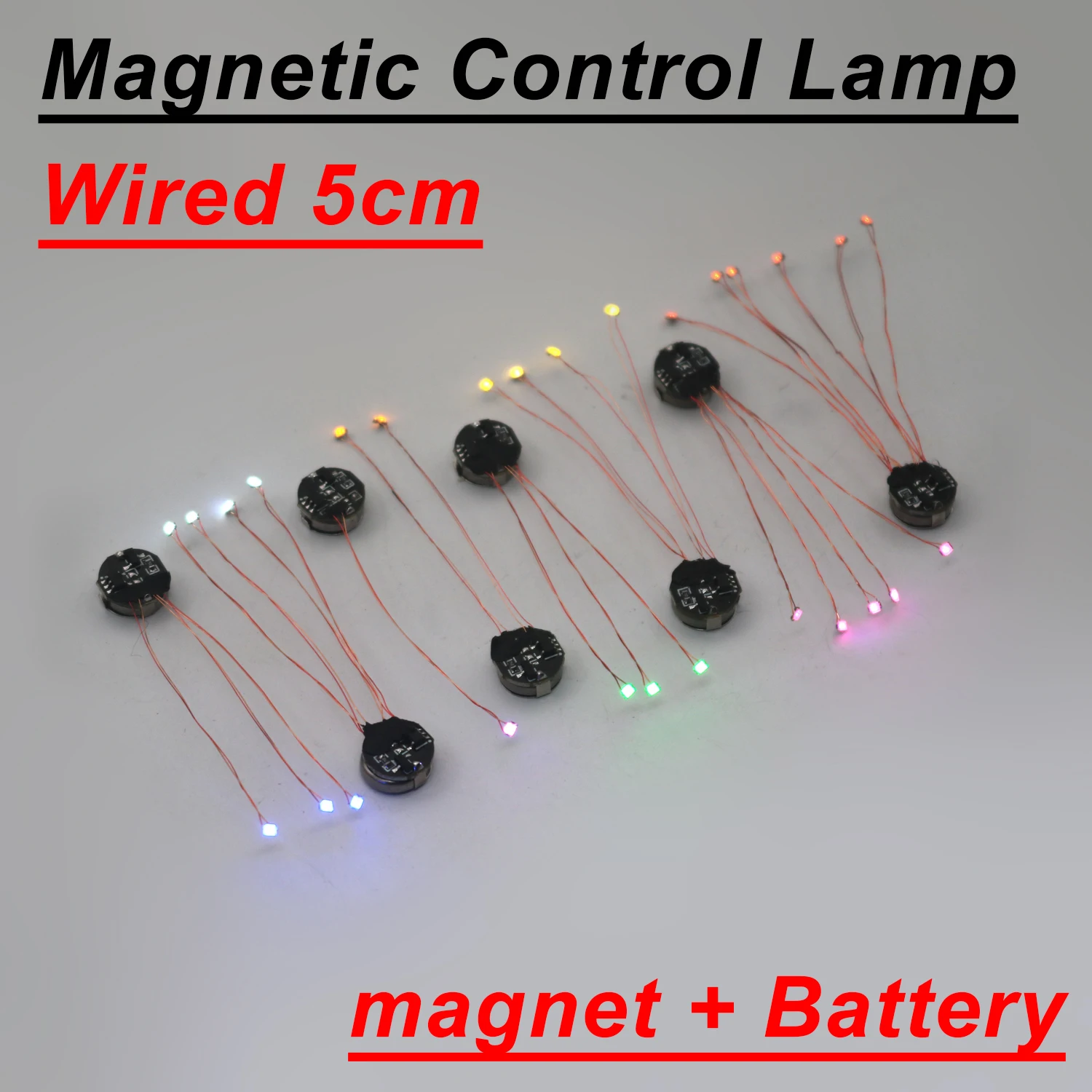 유선 5cm 자기 제어 램프 Led 마그네트론 라이트 모델 + 자석 + 배터리 Diy 자동차 장난감 조명 디오라마 재료 Gunda Robots
