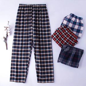 남성 코튼 체크 무늬 잠옷 긴 슬리핑 바지 남성 캐주얼 루즈 바지 Loungewear 아늑한 부드러운 통기성 수면 바지 Nightwear