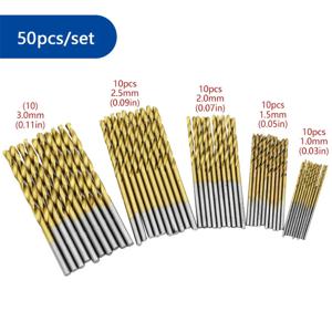 50pcs 티타늄 도금 트위스트 드릴 세트 1-3mm 작은 드릴 비트 전기 드릴 드릴 도구 DIY 목공 드릴 및 오픈 드릴 비트