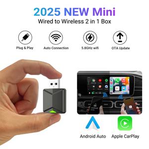 Tripodpie 무선 Carplay 어댑터 안드로이드 자동 블루투스 빠른 연결 스마트 동글 2in1 자동차 액세서리 자동차 지능형 시스템