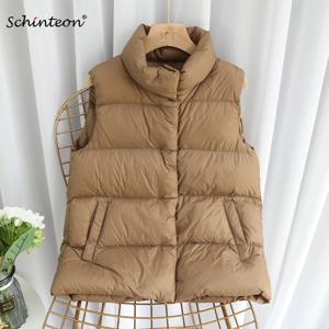 Schinteon 여성용 초경량 90% 화이트 덕 다운 조끼, 캐주얼 슬림 조끼, 질렛 재킷, 단색 탑 패션, 가을 겨울