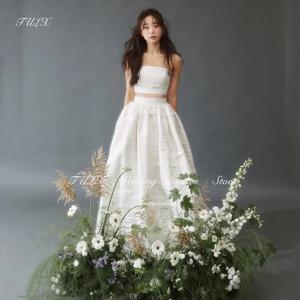 TULX 웨딩 사진 촬영 원피스, 스트랩리스 바닥 길이, 레이어드 한국 신부 가운, 민소매 코드 세트, 맞춤형, 우아한 2 개