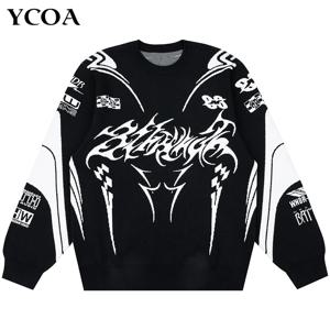 남성 겨울 스웨터 오버 사이즈 니트 점퍼 Y2k 빈티지 긴 소매 탑 하라주쿠 streetwear 그래픽 풀오버 한국 그런지 의류
