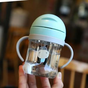 어린이 물병 250ml 누수 방지 빨대컵, 중력볼 빨대와 넓은 입구, 유아용 아기컵, 자동 밀봉 빨대컵