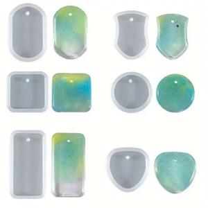 6Pcs DIY 키 체인 펜던트 실리콘 세트 크리스탈 에폭시 수지 금형 라운드 직사각형 펜던트 쥬얼리 주조 금형 만들기