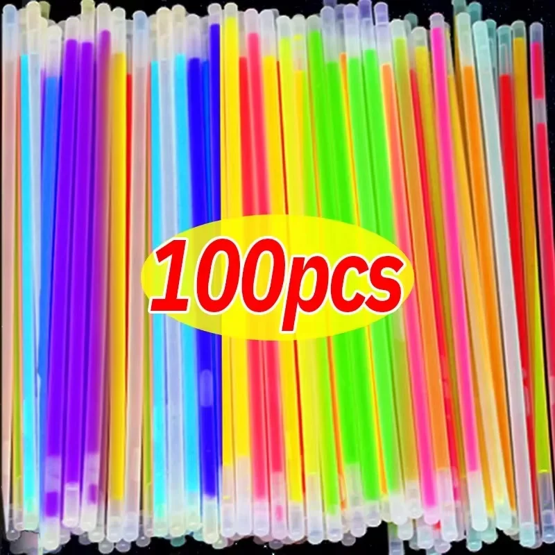 10/100Pcs 형광 스틱 파티 여러 가지 빛깔의 빛나는 스틱 밝은 다채로운 빛 밝은 구부릴 수있는 글로우 팔찌 파티 용품
